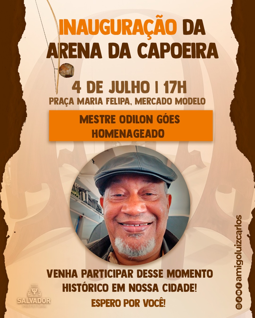 Mestre Odilon Góes será homenageado na Inauguração da Arena da Capoeira