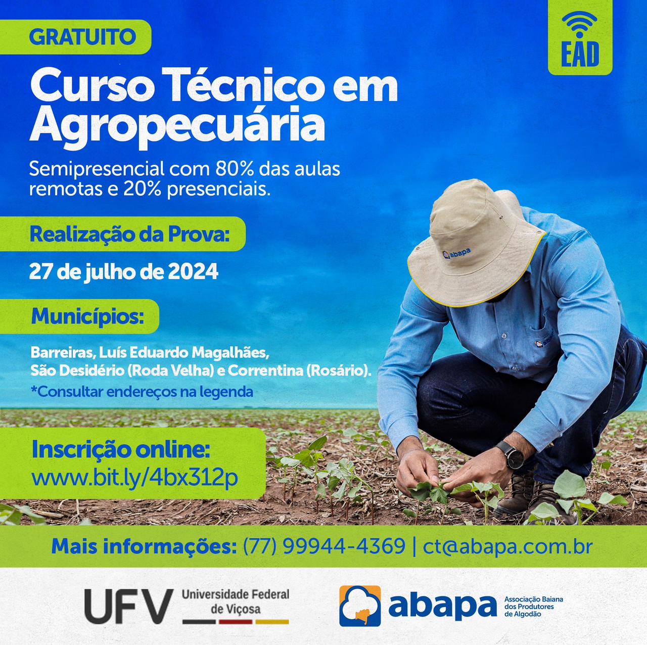 Abapa e Universidade Federal de Viçosa abrem inscrições para curso gratuito de Técnico em Agropecuária