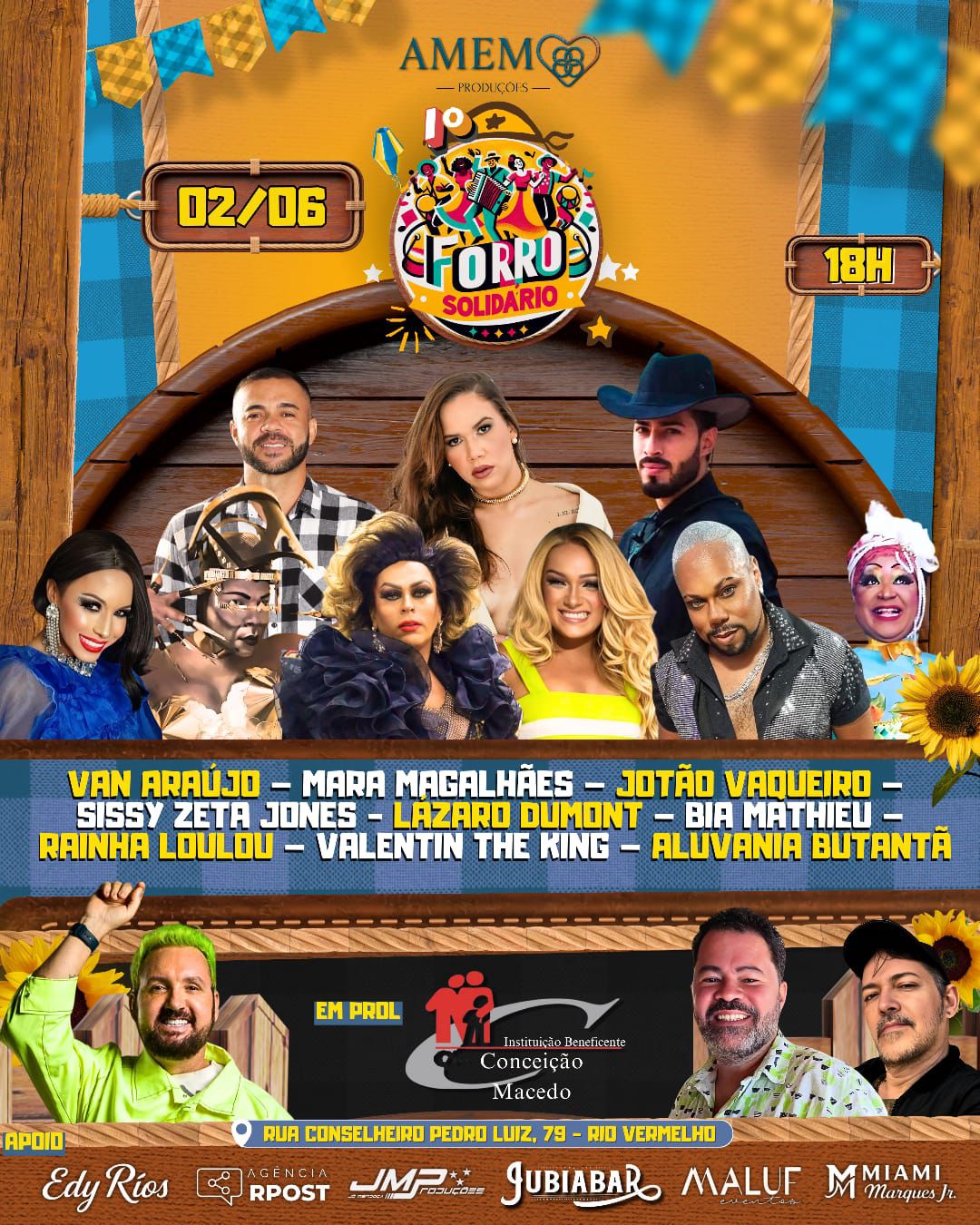 Vem forrozar com a gente! 1º FORRÓ SOLIDÁRIO acontece no próximo dia 02 de junho no Jubiabar