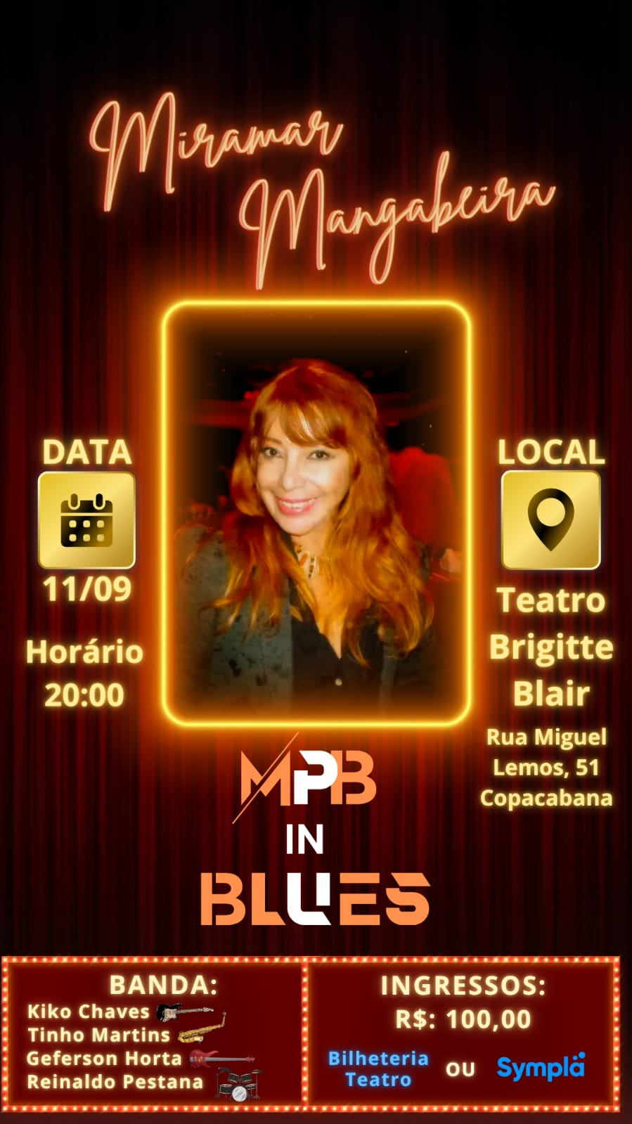 Miramar Mangabeira apresenta o show “MPB in Blues” no Teatro Brigitte Blair