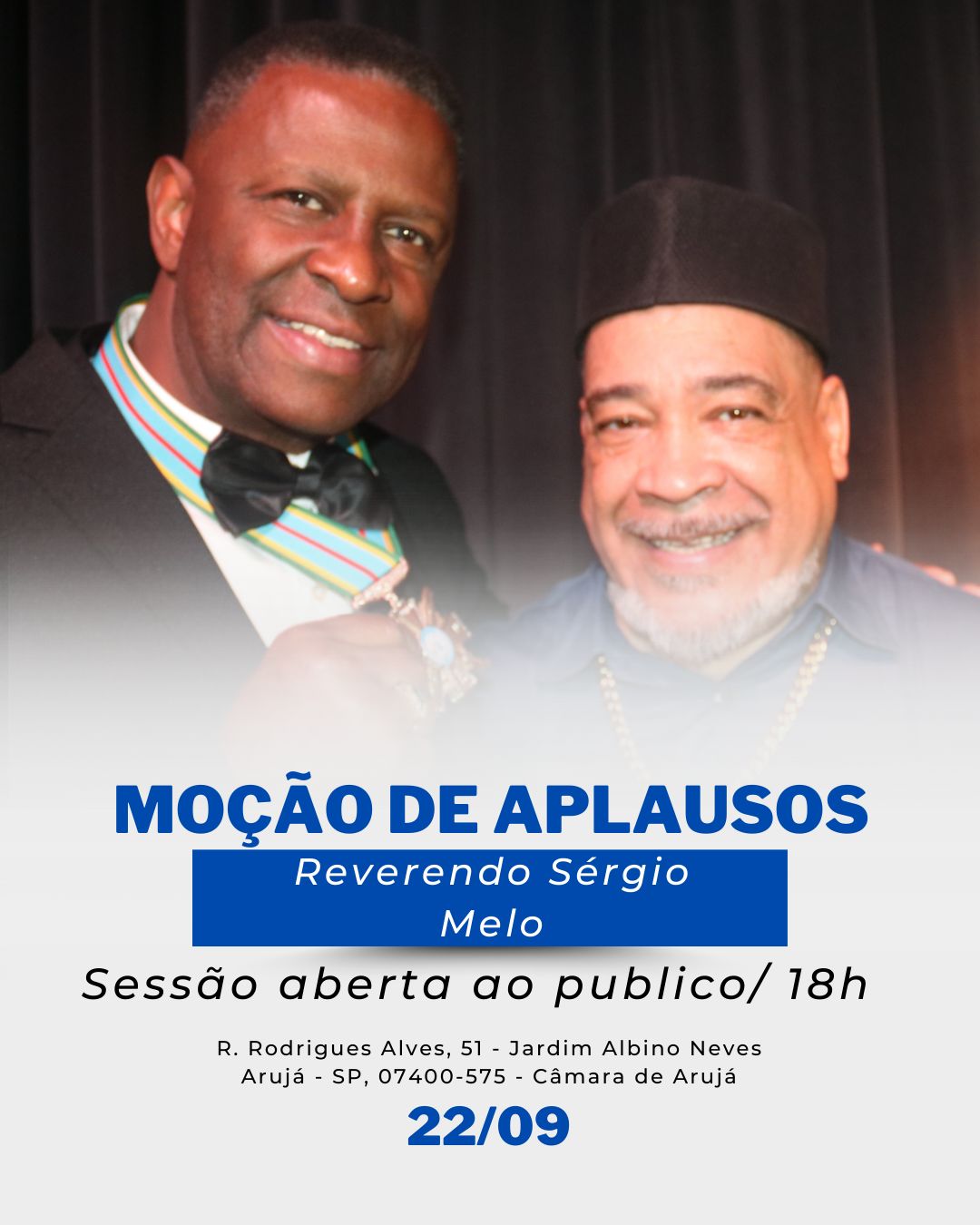 Reverendo Sérgio Melo receberá Moção de Aplausos