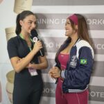 Foto com na mídia com a laluche e com a Camila Loures na Arnold Sports